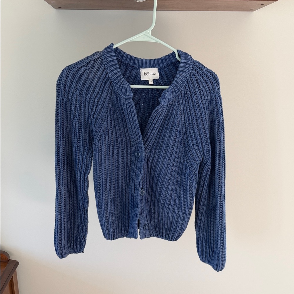 Bohme Cotton Navy Chunky Ribbed Button-Up Cardigan